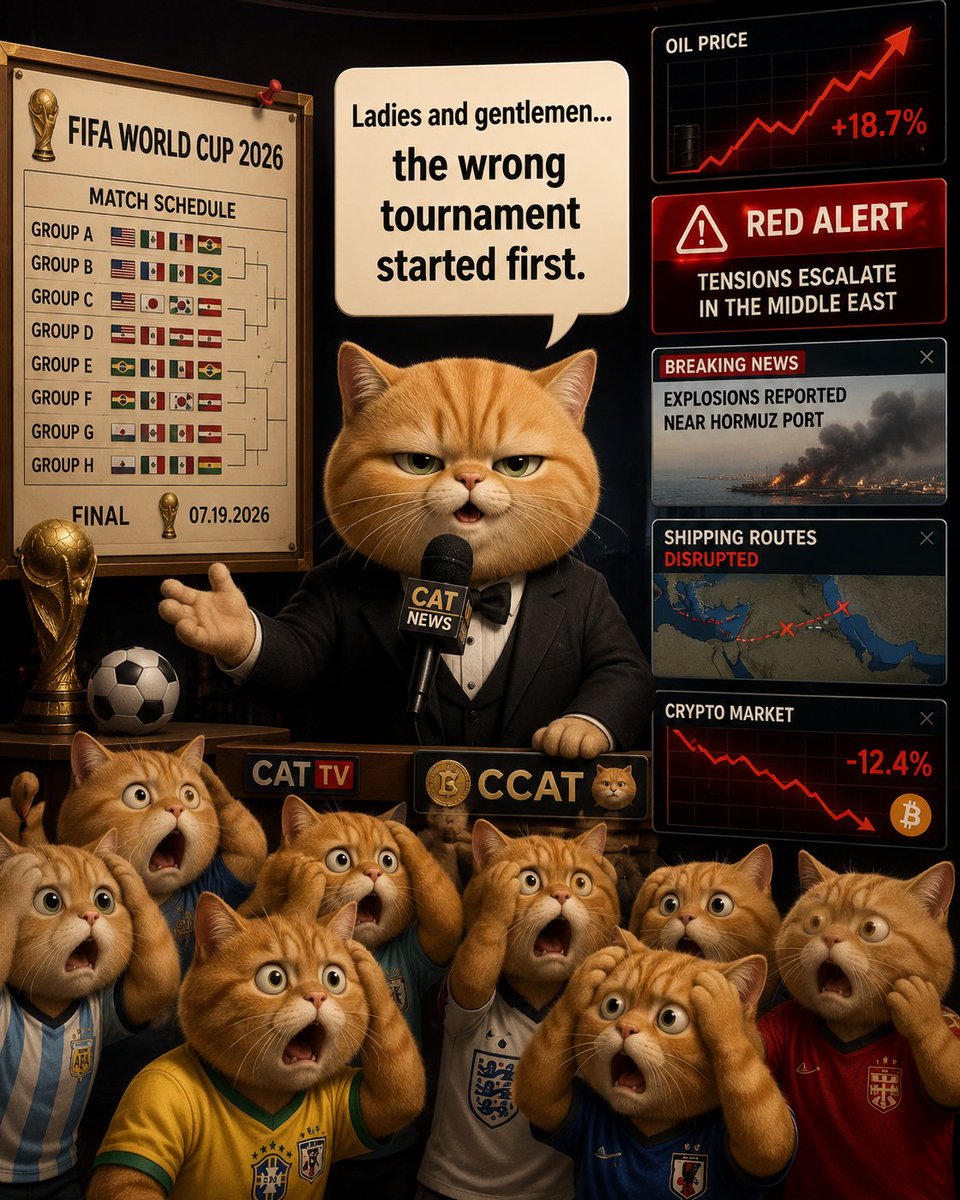 Coincat_Global's tweet photo. World Cup hasn’t started.
But the world already chose violence. 🌍🔥
#CoinCat #CatVsWorld #CCAT https://t.co/RYQQO6vWBK