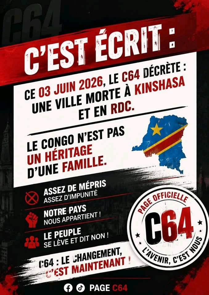InkomaJonathan's tweet photo. l’histoire appartient aux peuples qui ont eu le courage de défendre leurs convictions.
rendez-vous le 03 juin avec la coalition article 64, une ville morte sera observer à kinshasa et en rdc , pour dire non au changement de la constitution.@JosephEdeba @DSESANGA @kabund_jmkkrock https://t.co/nUpriy2Wpg