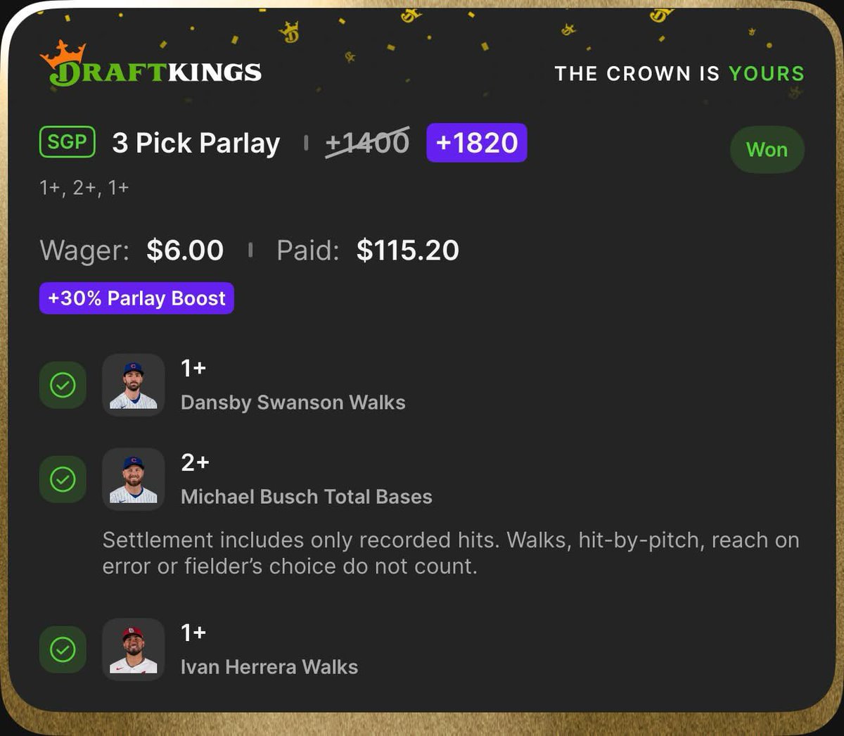 ThePrimoBets's tweet photo. 🚶 

+1820 for @GeckoBets 💰 

$6 ➡️ $115.20 ✅ https://t.co/IWcrhJ3pZB