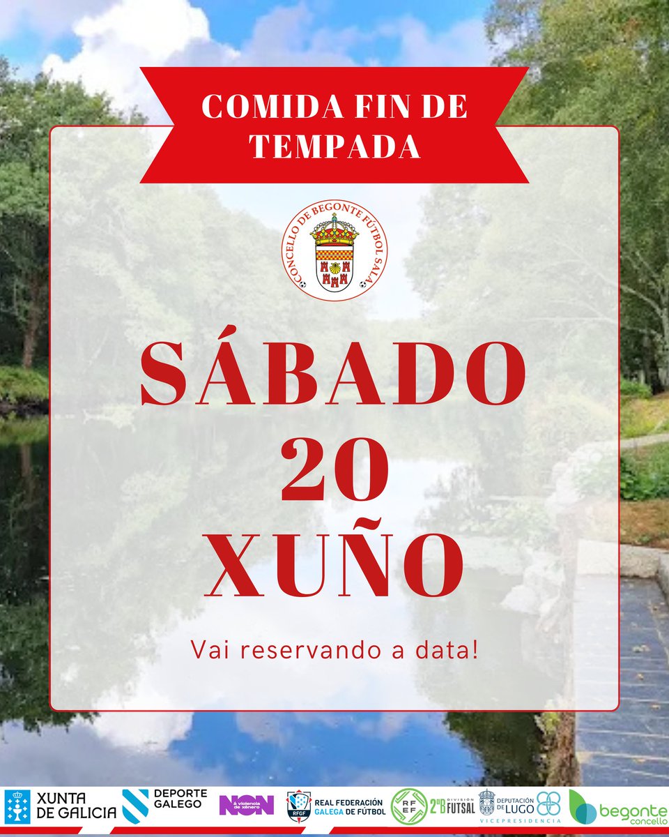Begonte_FS's tweet photo. Non te perdas a comida de fin de tempada que se celebrará o sábado 20 de xuño no club fluvial de Begonte 🍽🎉

Pola mañá xogaranse os partidos pais/nais vs nenos/as e logo xa no río teremos música, festa con inchables e a comida ❤️🥳
.... https://t.co/iYPhX1uY5I