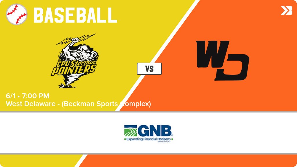 WD_Activities's tweet photo. Baseball (Varsity) Game Day! - Check out the event preview for the The West Delaware Hawks vs The Center Point-Urbana Stormin Pointers. It starts at 7:00 PM and is at West Delaware Schools - (Beckman Sports Complex) Stryten Energy Field. https://t.co/9KZyNDzCpB https://t.co/IK9qdCjUBc