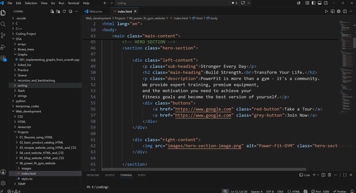 priyanshu__code's tweet photo. Day 97: Finished the hero section of my gym website. Funny thing is, I've only built the header and hero so far, yet I've already learned more practical CSS from this project than many tutorials. 😅 https://t.co/sYWEm6CIqK