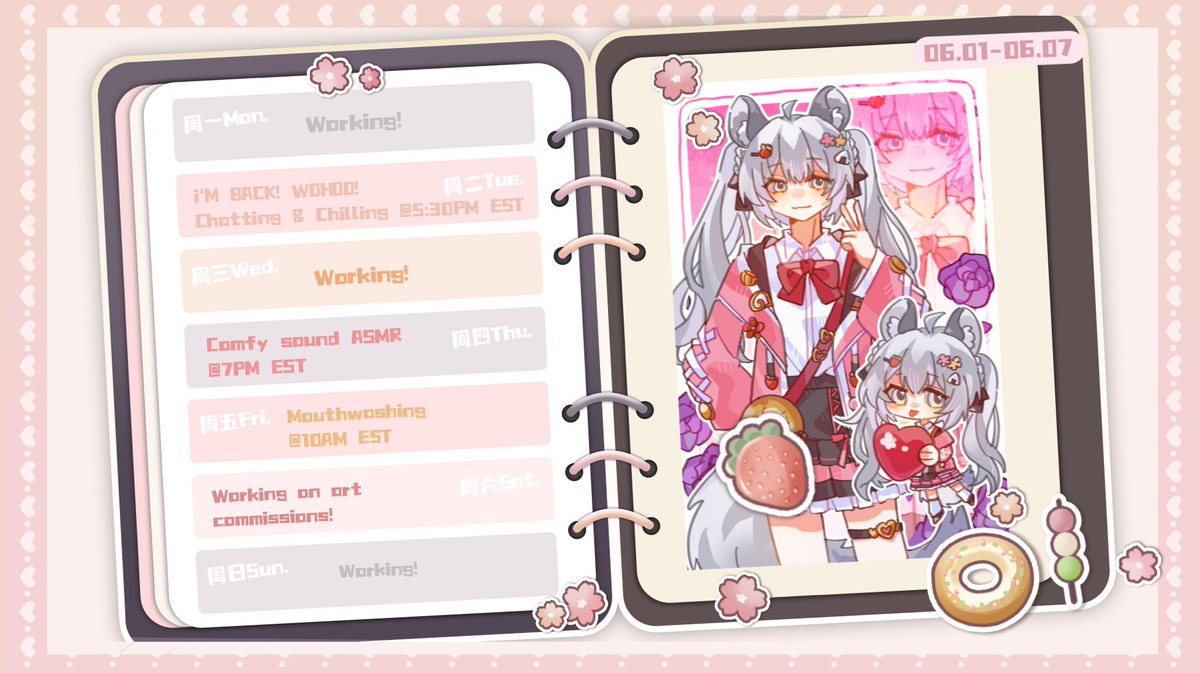 momochimio's tweet photo. MOMO is officially back ╰(✿´⌣`✿)╯♡

It’s been so long… I miss you guys so much! 😭
Here is my schedule for this week ! I have a few things planned, so see you all soon💖

#vtuber #vtubers #vtuberuprisng #vtuberen #VTuber準備中︎ https://t.co/gpmbtDhhCq