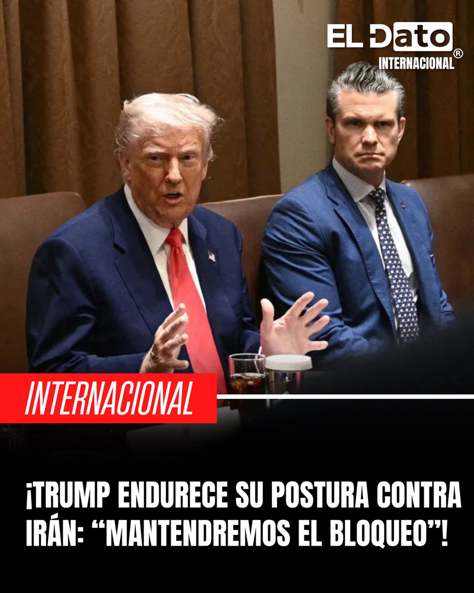 ElDatoIntern's tweet photo. 🌐 #EstadosUnidos | El presidente Donald Trump afirmó que su administración mantendrá una fuerte presión sobre Irán luego de que se interrumpieran las conversaciones entre ambos países.

En declaraciones a NBC, Trump señaló que “hemos estado hablando demasiado” y aseguró que Estados Unidos optará por una estrategia de presión sostenida, basada en sanciones y restricciones económicas.

“Nos iremos en silencio. Mantendremos el bloqueo. El bloqueo es un pedazo de acero”, expresó el mandatario, descartando por ahora una escalada militar directa pero dejando claro que continuará la presión sobre Teherán.

#EEUU #Trump #Irán #Geopolítica #ÚltimaHora