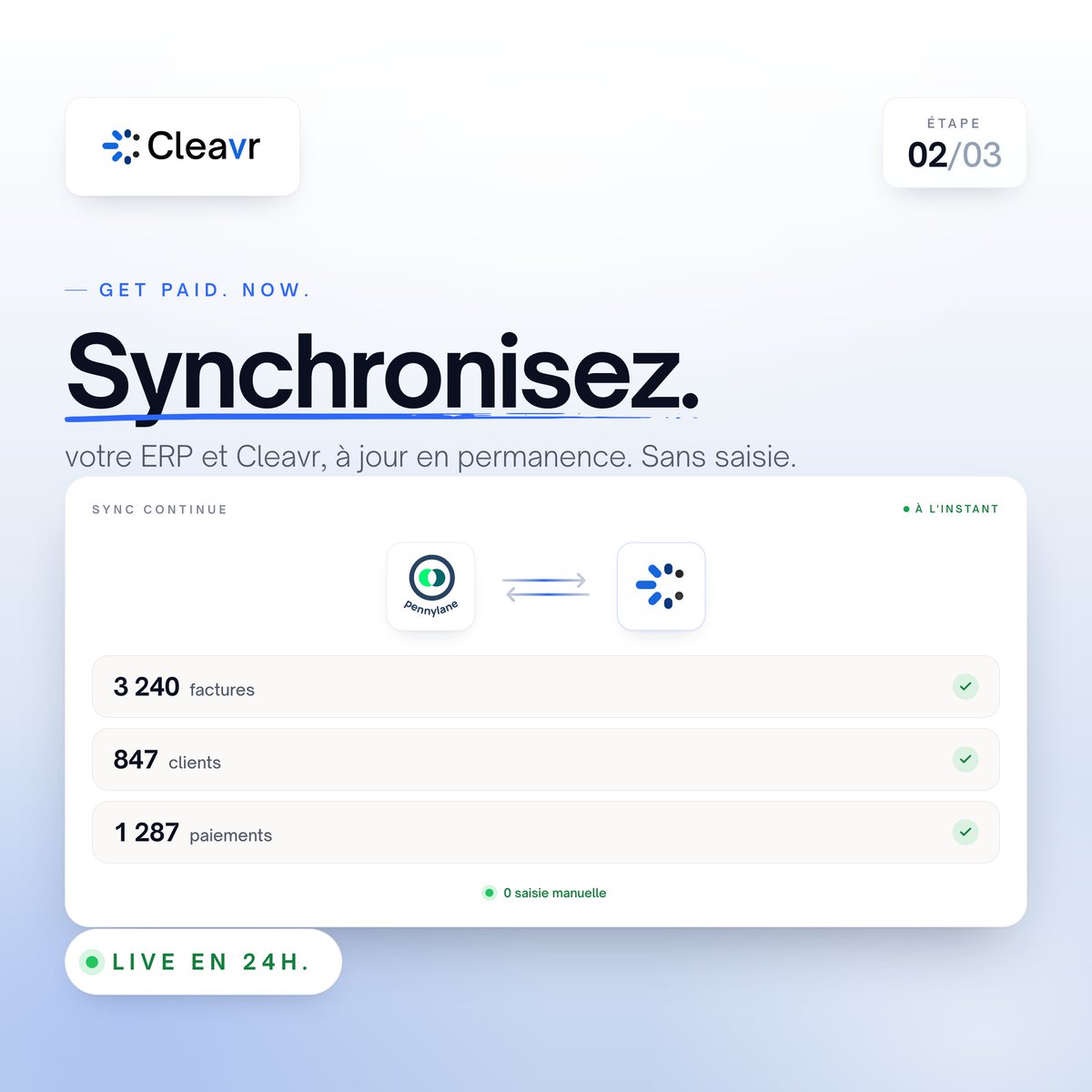 CleavrHQ's tweet photo. Get paid, now. 3 étapes pour passer du chaos comptable au cash encaissé. https://t.co/K9kMi5V1GO