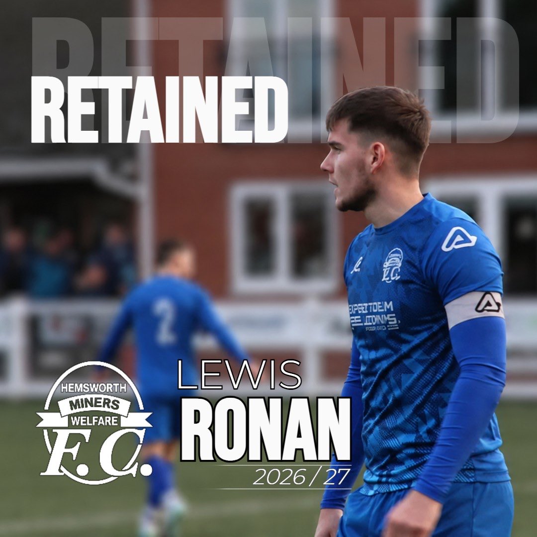 HemsworthMWFC's tweet photo. 🔒 RETAINED | LEWIS RONAN

The first of two retainments this evening sees us start with club captain Lewis Ronan!

A product of the Just Football BTEC programme, Lewis was ever-present last season, not missing a single match and taking his appearance tally to 92 for the club. Along the way, he added a further 12 clean sheets to make it a total of 24.

Lee will once again trust Lewis to wear the captain’s armband for the 2026/27 campaign, a reflection of not only his importance at the heart of our defence, but also the leadership and commitment he brings to the squad as a whole.

We’re delighted to have our skipper back for another season!

🔵 #UTW