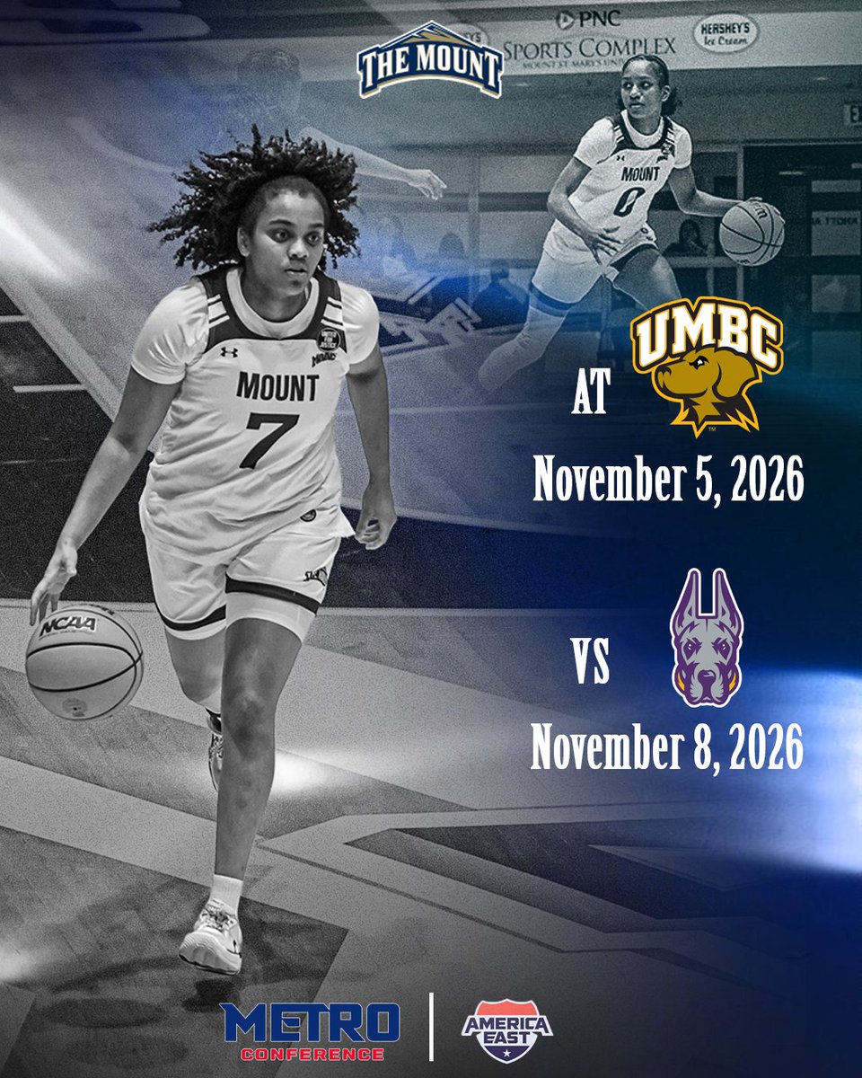 MountAthletics's tweet photo. ❗The Inaugural Metro and America East Basketball Challenge ❗

Mount Women's basketball takes on UMBC on November 5, and UAlbany on November 8, in the first year of the Metro and America East Basketball Challenge ! ! !

@Mount_WBB 

#GoMount https://t.co/pDODe52zue