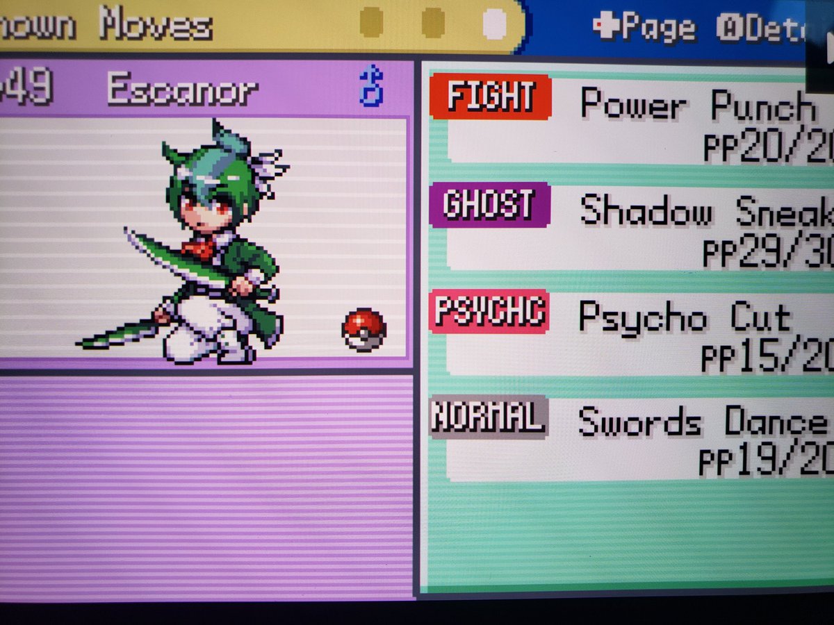 13Kyrem's tweet photo. Moemon Fire Red Monotype Gauntlet update, Mono-Psychic Koga down. Super easy fight as I thought it'd be. Got some chip on his lead Scolipede with Claydol, finished him off with Gallade S Sneak, S Danced 1 time on his Tenracruel, full sweep right after. Absolute beastly mon. https://t.co/pLhQHs545y