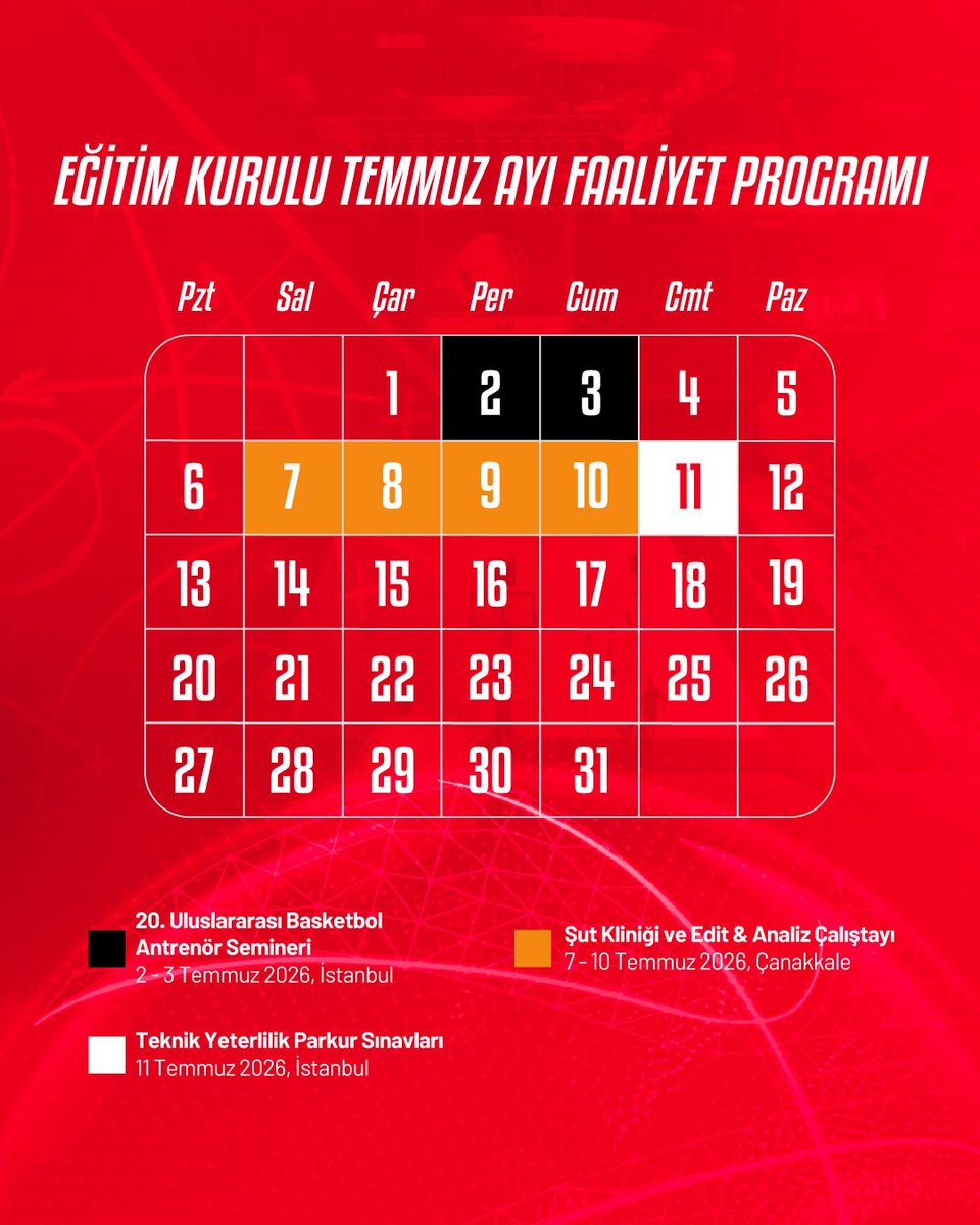 tbfegitim's tweet photo. Temmuz ayında düzenlenmesi planlanan Eğitim Kurulu faaliyet programı!

Kayıt ve detaylı bilgi için TBF Eğitim Kurulu sitesini ziyaret edebilirsiniz. https://t.co/Ac30mTAeTU