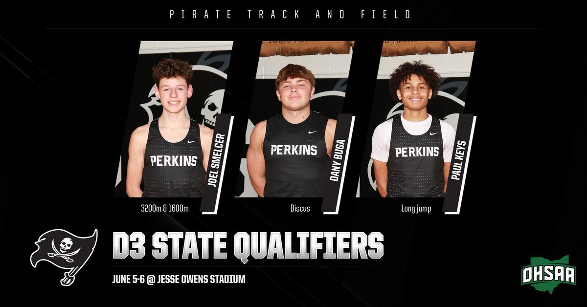 PerkinsATH's tweet photo. Congrats to our State Track &amp; Field Qualifiers that will be competing at Jesse Owens Stadium in Columbus this weekend! 

Go Pirates!🏴‍☠️ https://t.co/JWgZ6lGaJW