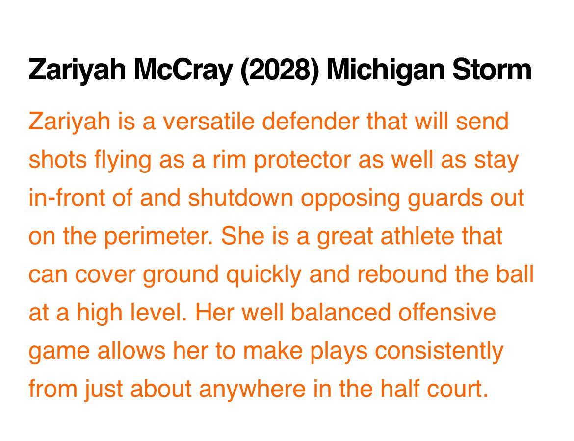 mccrary_zariya's tweet photo. Thank you so much for the mention @Elite40League congratulations to my teammates mentioned as well! @stormAAU @MichStorm2028 @CoachStine32 @LBInsider @Heritagegbball https://t.co/NfBSOzFmo2