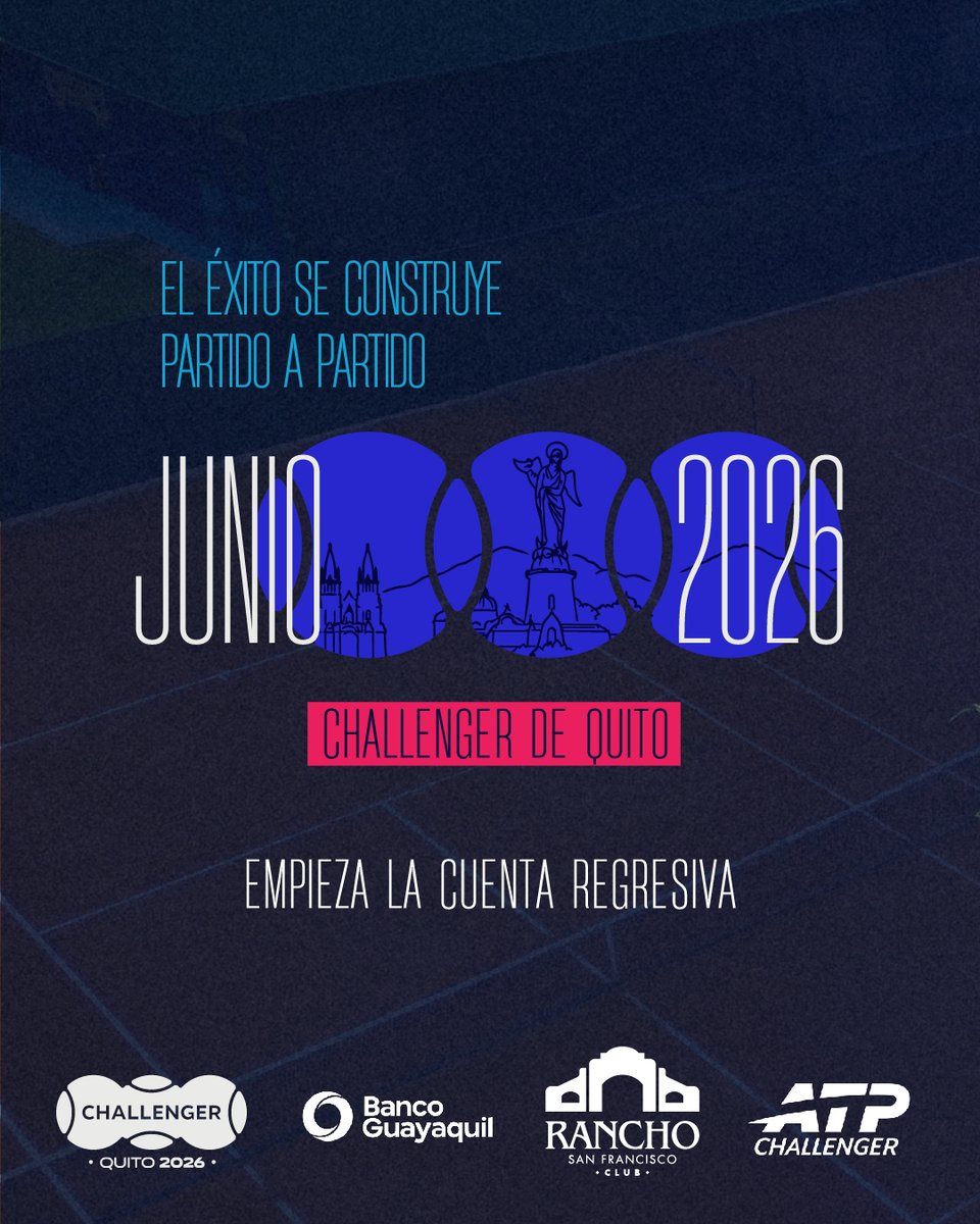 challengeruio's tweet photo. Este mes llega el Challenger de Quito Copa @BancoGuayaquil🎾

Empieza la cuenta regresiva⏳. 
📍 Club Rancho San Francisco
📅 Del 29 de junio al 5 de julio

Muy pronto iremos contando todas las novedades de esta edición. 🙌🏽 https://t.co/qtMMAFU2n0