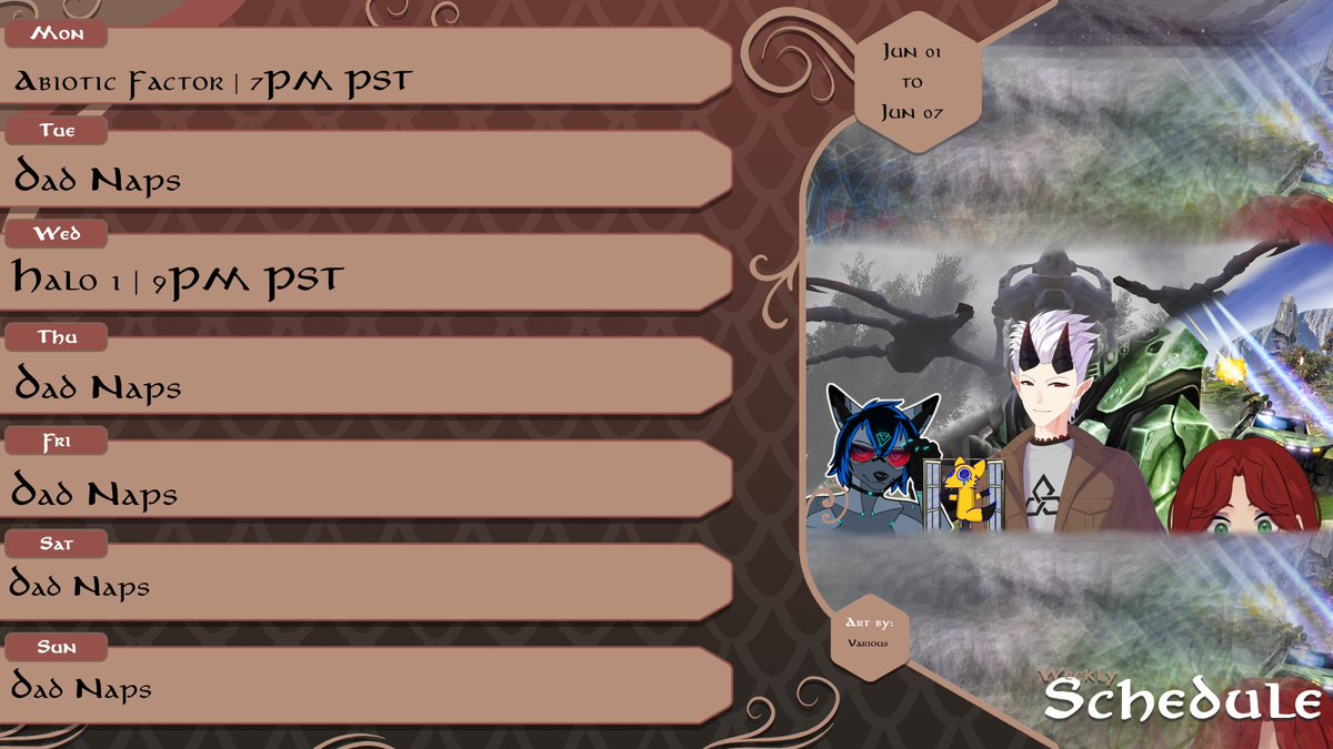 Ivory_MistVT's tweet photo. Awwww shit short week. It be like that sometimes.

Monday: Abiotic Factor w/ @KaoriKoyote &amp; @WaifoxVT 

Wednesday: Halo CE w/ Ade!

See ya there. Or not. I'm not your dad. Unless?

(Current number of Vtubers adopted: 1)

#abioticfactor #halomcc https://t.co/UpU5c5M7oK