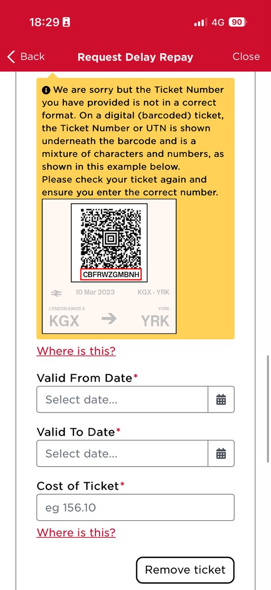 JamesLidington1's tweet photo. @LNER trying to claim from my severe delay to the train service on Friday night between London and Leeds. However, having issue processing my claim as my ticket has now expired so I cannot get the train ticket code what can I do? https://t.co/kONKaV4XJp