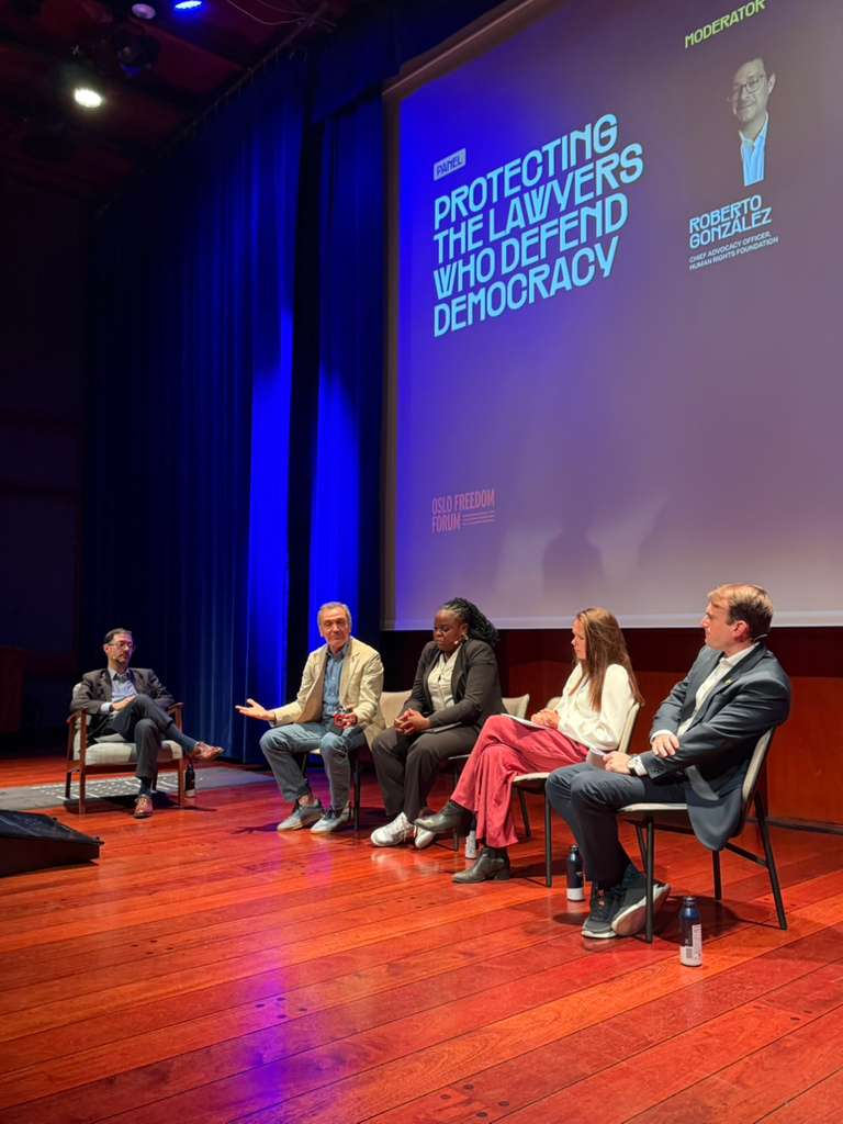 ICJ_org's tweet photo. At the Oslo Freedom Forum (@OsloFF), ICJ Secretary General @SantiagoACanton joined the panel “Protecting the Lawyers Who Defend Democracy” to discuss the growing attacks against lawyers, civil society, journalists, and independent institutions worldwide. https://t.co/ZqtRJjwX7z