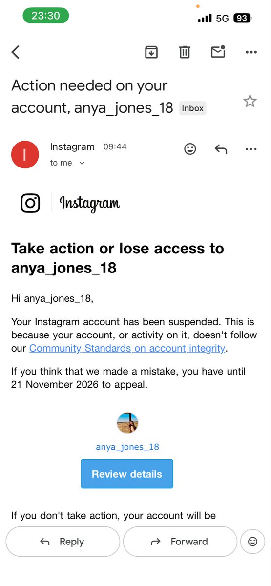 drjones97's tweet photo. @Meta @instagram my account anya_jones_18 that I’ve been using since 10 years had been permanently suspended on 25/05/2026 despite verifying through video selfie and govt id proof. I believe there’s some mistake hence I request a human review. Kindly look into the matter https://t.co/sF1Fl2Lbsr