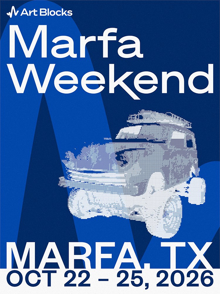 artblocks_io's tweet photo. 3/ The Marfa Weekend 2026 Commemorative Poster is now available

Whether or not you're making the trip, you can be part of our Marfa experience by minting a commemorative poster to celebrate the event. 

• $20 by credit card or 0.01 ETH on Base
• All proceeds support Marfa Weekend

https://t.co/uslaqBo2yQ
