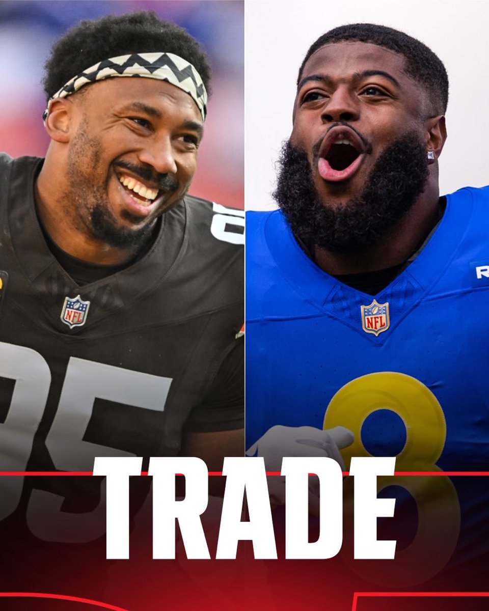 BCSPod615's tweet photo. 🚨🚨🚨

Bombshell: The Browns are finalizing a trade that will send two-time Defensive Player of the Year Myles Garrett to the Los Angeles Rams, per @rapsheet, @TomPelissero and @AdamSchefter .

In exchange for Garrett, the Rams are expected to send Pro-Bowl edge Jared Verse, a 2027 first-round pick and other draft-pick compensation still being negotiated to the Browns.