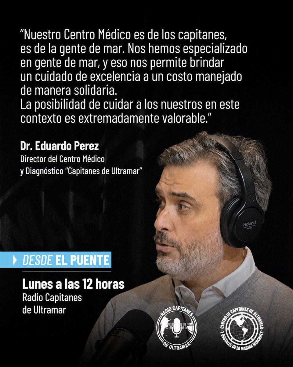 CapitanesAR's tweet photo. Ya está disponible la entrevista con el Dr. Eduardo Pérez, director del Centro Médico y de Diagnóstico "Capitanes de Ultramar".

Escuchá la entrevista completa en Spotify
https://t.co/hB7zzYnc9l https://t.co/Oha6pDQjJf