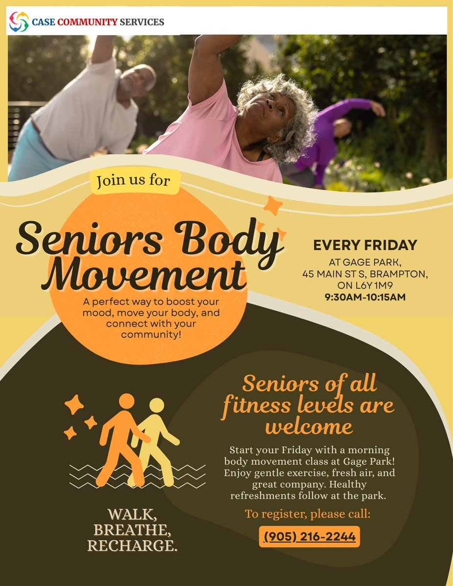 caseempowerment's tweet photo. 🌿 Start your Friday with movement, fresh air, and great company! Join us at Gage Park for Seniors Body Movement, open to all fitness levels.  📞 Register: (905) 216-2244
#CASEcommunityservices  #seniorfitness #communitysupport

visit our website: https://t.co/xzVb3BZGmh https://t.co/fAaMIaa96n