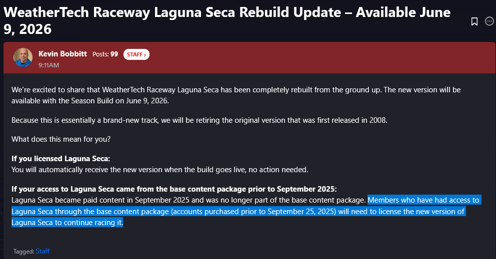 SeanP171's tweet photo. I will NOT be purchasing Laguna Seca!

Good luck fielding an official split on that awful track now! https://t.co/QSN5ZGbEyX