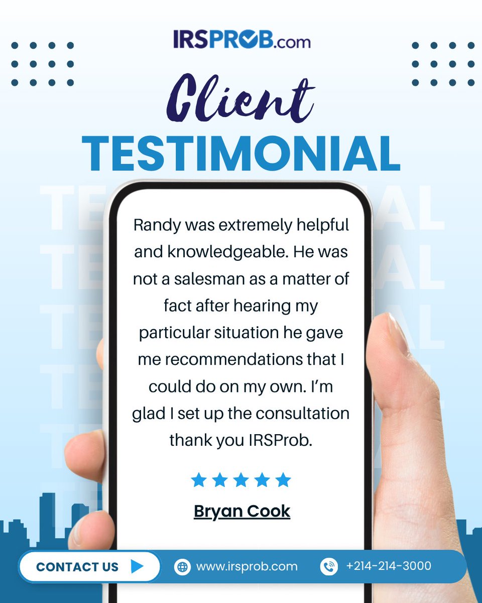 irsprob's tweet photo. Good tax help should bring clarity, not pressure.

We appreciate feedback like this because it reflects what IRSProb works to provide: practical guidance and honest next steps.

https://t.co/rX9uQNdTMD
214-214-3000

#irshelp #taxrelief #clienttestimonial https://t.co/sXFSWPBOtr