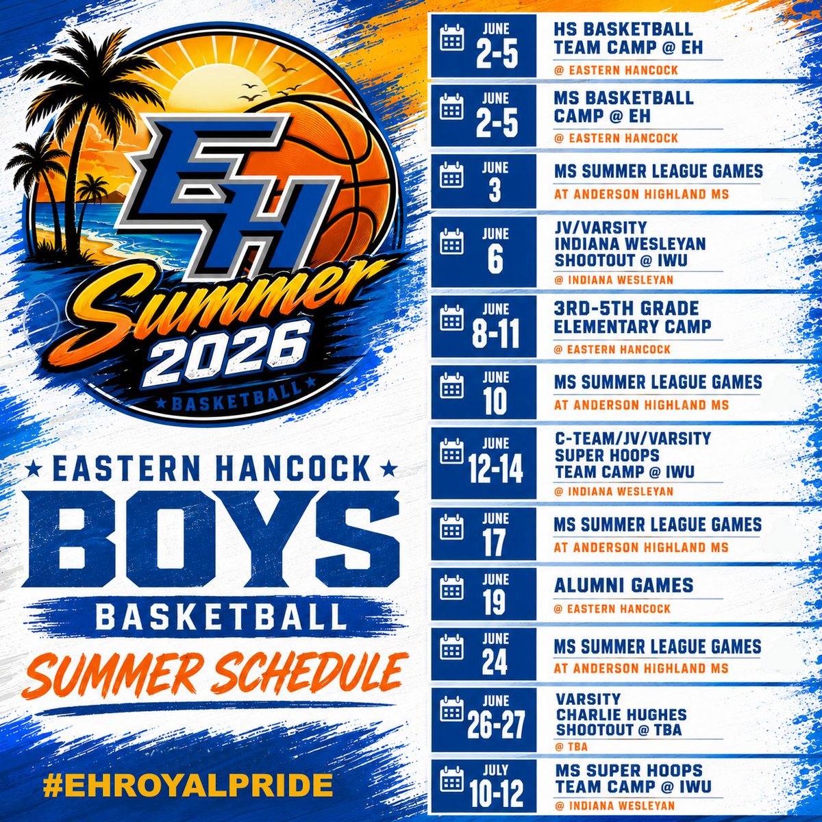 EHHoops's tweet photo. Eastern Hancock Summer Basketball starts tomorrow. #EHRoyalPride https://t.co/BtGWEMmOIq