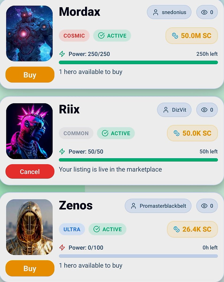 E13ia3itAPzRBUV's tweet photo. The Hero Metaverse market is bustling with activity: people are buying and selling 💰

You can always find a valuable hero at a good price here 😉

Now is the perfect time to join the heroes of the universe @Hero_Metaverse 🦸‍♂️🚀💪 https://t.co/YO3Haj4Jfm