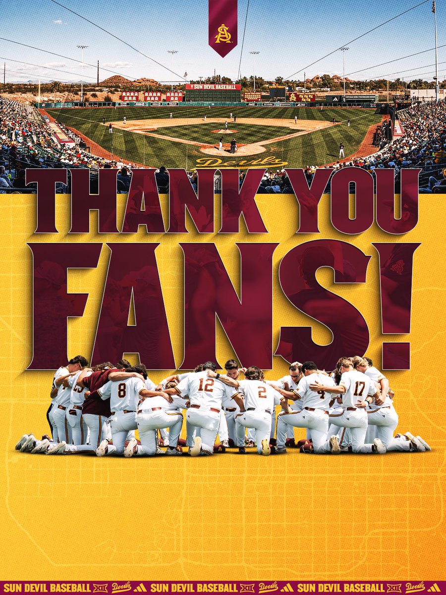 ASU_Baseball's tweet photo. The best fans in the nation. Thank you for an unforgettable season ��

Always and forever, Forks Up 🔱

#ForksUp /// #Onward https://t.co/wRRNtUq6kF
