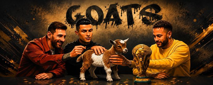 0x_Scot's tweet photo. The last World Cup for the GOATs is coming.
Soon, we may never see them shine on the WC stage again.

GOATS was born from football love — the late nights, the stadium noise, the rivalries, and the legends.
Presale on @cheesepad.
Join TG, contribute, and get a chance for WL. https://t.co/8zrdEi13l8
