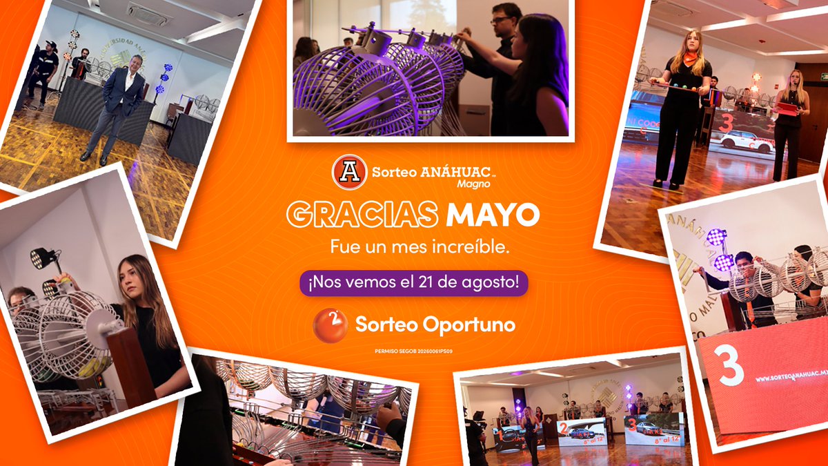 SorteoAnahuac's tweet photo. Mayo fue increíble. ¡Gracias a toda la comunidad que fue parte del 1° Sorteo Oportuno! El 2° es el 21 de agosto y ya tenemos ganas de vivirlo juntos. ¡Hasta pronto! 💛 #SorteosAnáhuac #HastalProntoMayo #NosVemosEnAgosto https://t.co/pv2CjgUAae