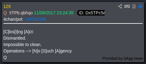 7thDean's tweet photo. Another huge comm from President Trump letting us know this movie may be about over!🔥🙏   

President Trump's Truth is letting us know "he had a very productive call with Prime Minister Bibi Netanyahu of Israel regarding troops going to Beirut" and then ends by saying "Israel will not attack Hezbollah and Hezbollah will not attack Israel" and has a timestamp of 1:29 PM EST

Q 129
[C]los[I]ng [A]ct: 
Dismantled.
Impossible to clean. 
Operations --> [N]o [S]uch [A]gency
Q

We were always told they were saving Israel for last, Welcome to the Closing Act..🎥🎬🍿