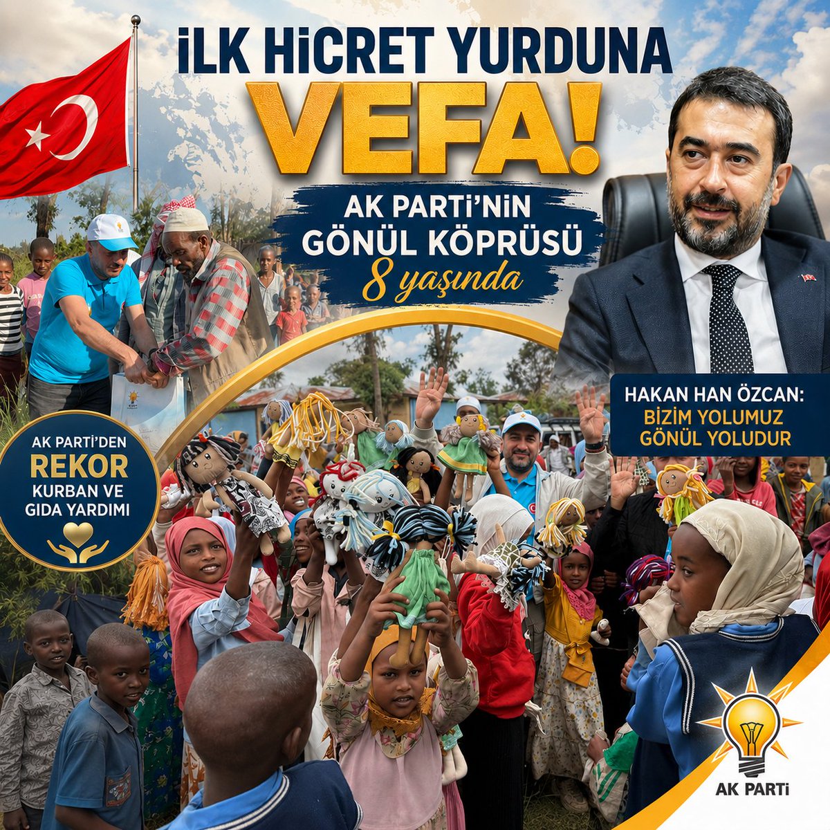 yerelgundemi's tweet photo. 🔴 AK PARTİ ANKARA'DAN AFRİKA'YA REKOR KURBAN VE GIDA YARDIMI

◽İlk hicret yurduna büyük vefa! 
◽AK Parti'nin gönül köprüsü 8 yaşında 
🗣️Hakan Han Özcan: Bizim yolumuz gönül yoludur...

@hakanhanozcan
 https://t.co/xqcexMExnC https://t.co/Xg5VrxeimI