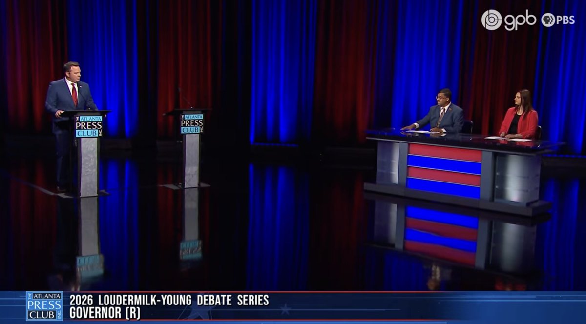 GeorgiaDemocrat's tweet photo. Empty podium already running circles around @BurtJonesforGA.

We’d rather hear from the podium. #gapol https://t.co/fbL2j4rQu0