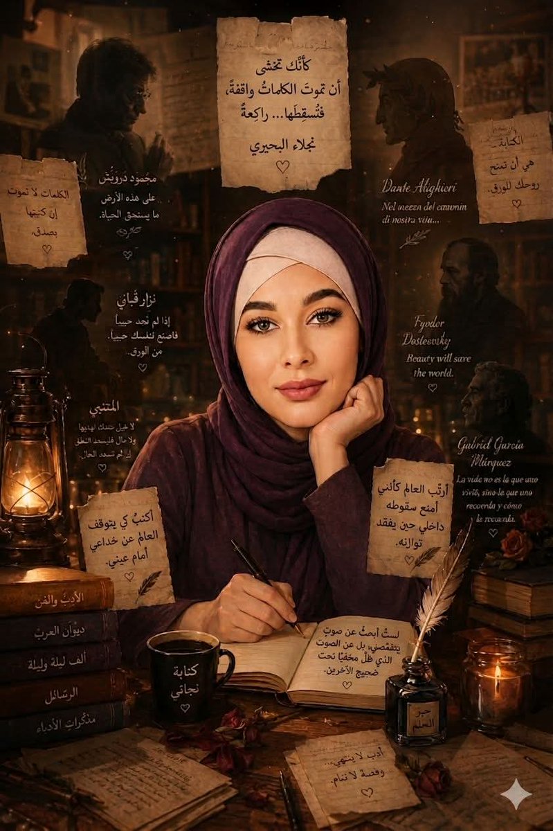 nanabehire's tweet photo. أجلسُ هنا… لا كصاحبةِ صورة، بل كأثرٍ نجا بالكتب.

الاقتباسات حولي ليست زينةً أدبية، بل طرقٌ خفيّة مررتُ بها دون أن أتحرّك.

كلُّ كتابٍ أحببناه لم يُقرأ فقط، بل ترك فينا ما يشبه البقاء.

وأنا أكتب، لا لأفسّر نفسي، بل لأتذكّر أن داخلي لا يزال حيًّا بما قرأت https://t.co/Cbrtfc5bsv