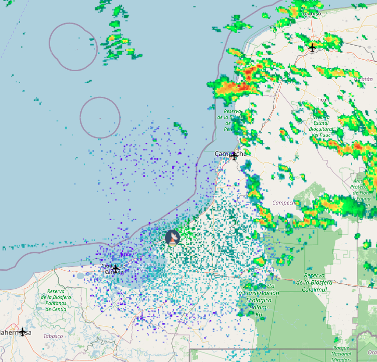 SEPROCICAMP's tweet photo. Ecos  de lluvias sobre municipios de las regiones Norte, Centro y Oriente del  Edo de Campeche, además, se observa en animación de satélite,  nubosidad con actividad convectiva por lo que se espera para las  próximas horas el desarrollo de tormentas. 

@anuardager @LaydaSansores https://t.co/Sb0UpQvO8b