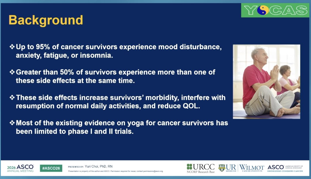 realbowtiedoc's tweet photo. Dr Yuri Choi discusses the impact on #yoga 🧘♀️ on #mood disturbance, #anxiety #insomnia and #fatigue for #PalliativeCare and #SymptomScience oral abstracts at #ASCO26 #pallonc #supponc
@PallOncCoP
@MazieTsangMD
@DarcyBurbage
@Chaosdyna
@crisbergerot
@GretchenMcnally
@BbaharK
@asfeen_ummul
@veladconmigo
@FionnualaCrowle
@jillfeldman4
@IshwariaMD
@SrinishantR
@AjuVaniBabu
@rabrazzak
@TamrynGray
@anhbl9
@OncoAlert🚨
#OncoAlertAF
@FadiHaddad_MD
@Abdallah81MD
@Erman_Akkus
@bavilima
@acampsmalea
@DrFMartinelli
@Dr_Ivanoncologo
@orellanauro
@FernandoOnco
@Lucarecco
@HHorinouchi
@ElisaAgostinett
@to_be_elizabeth
@BRicciutiMD
@nataliagandur
@GaiaGriguolo
@JankovicK
@weoncologists
@OncoReporte
@GIMedOnc
@MarioBalsaMD
@DrMirallas
@OscarTahuahua
@DrRishabhOnco
@UOzkerim
@Onco_Cifu88
@DraMartinezLago
@DaisukeKotani