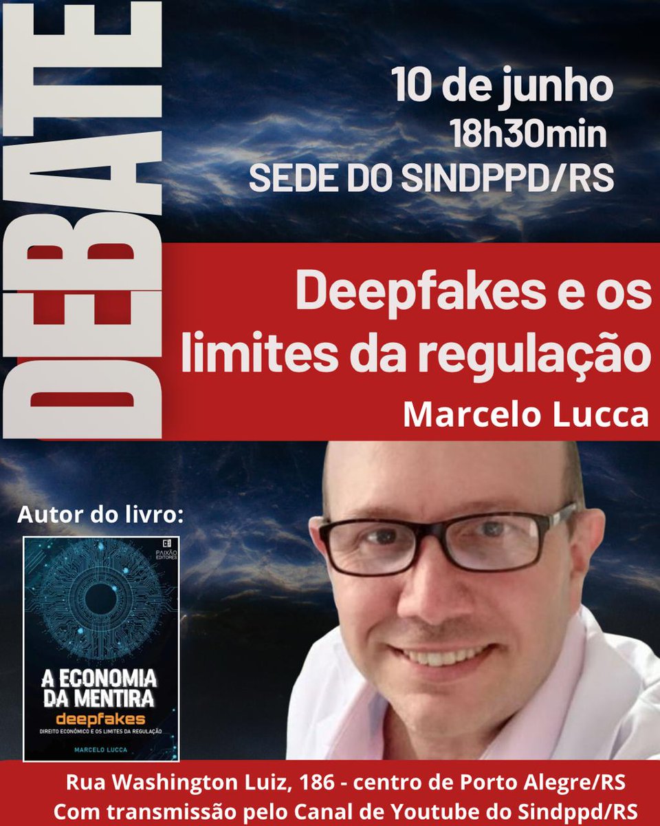 sindppdrs's tweet photo. Sindppd/RS promove debate sobre os limites da regulação das deepfakes em 10 de junho. Mais em https://t.co/fzi4icD3z0 https://t.co/x8A4ZWjxEX