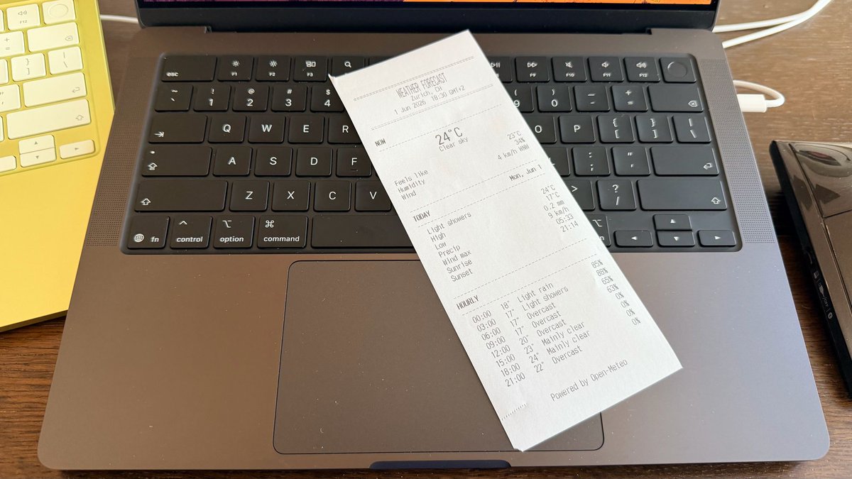 TechPreacher's tweet photo. I just published an app on GitHub that allows you to print today’s, tomorrow’s or a 7 day weather forecasts on an 80 character thermal receipt printer, locally or on the network.

https://t.co/O72h0GqJVF https://t.co/CLBi3HWFs3