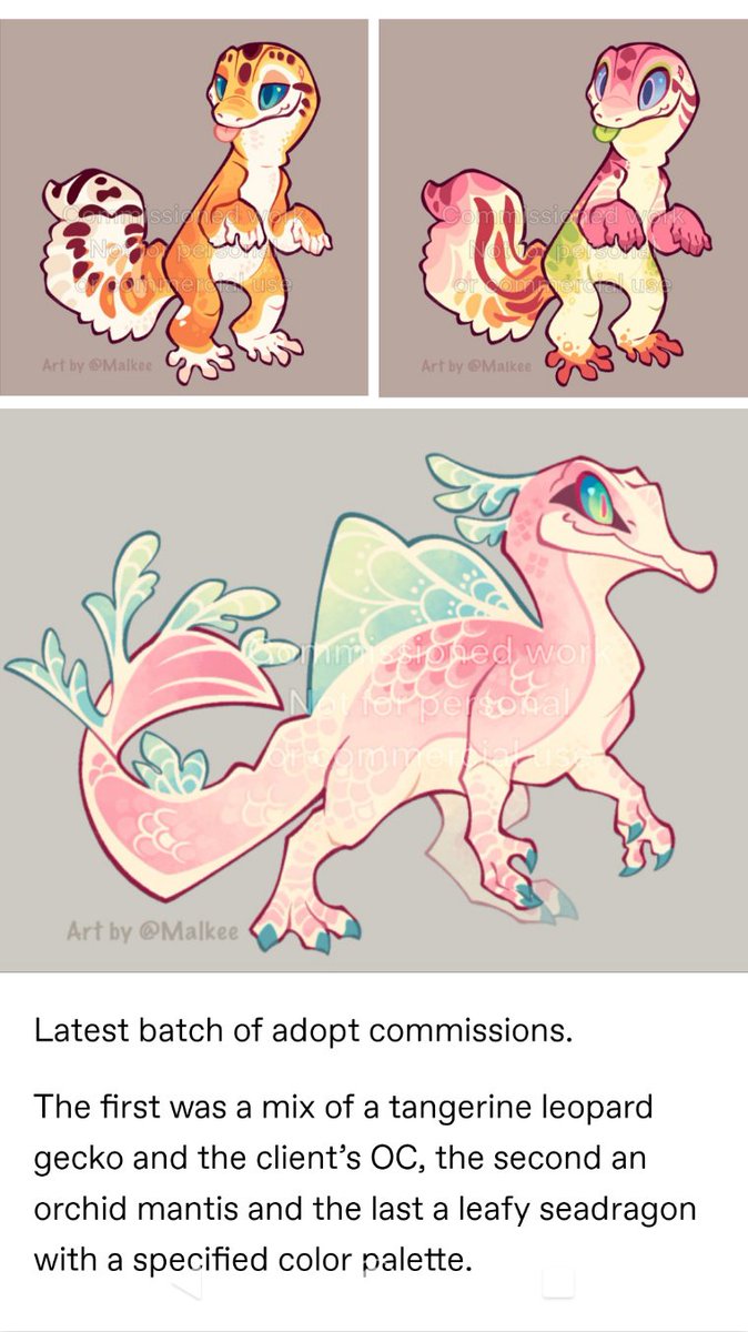 Malkee's tweet photo. @mamamurlox Ah gotcha. I did those for a short while, either dinofy/geckofy a character or create something out of a small mood board, but I only used adoptable bases and modified them depending on the design. https://t.co/IUYkKZ9PCq