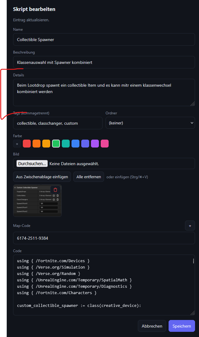 schleinigaming's tweet photo. @FortniteDE @FNCreate @TimSweeneyEpic Neues Detailfenster vorhanden. Man kann nun mehr Details bzw. Infos zum Script eintragen https://t.co/PKj2hOvqwL