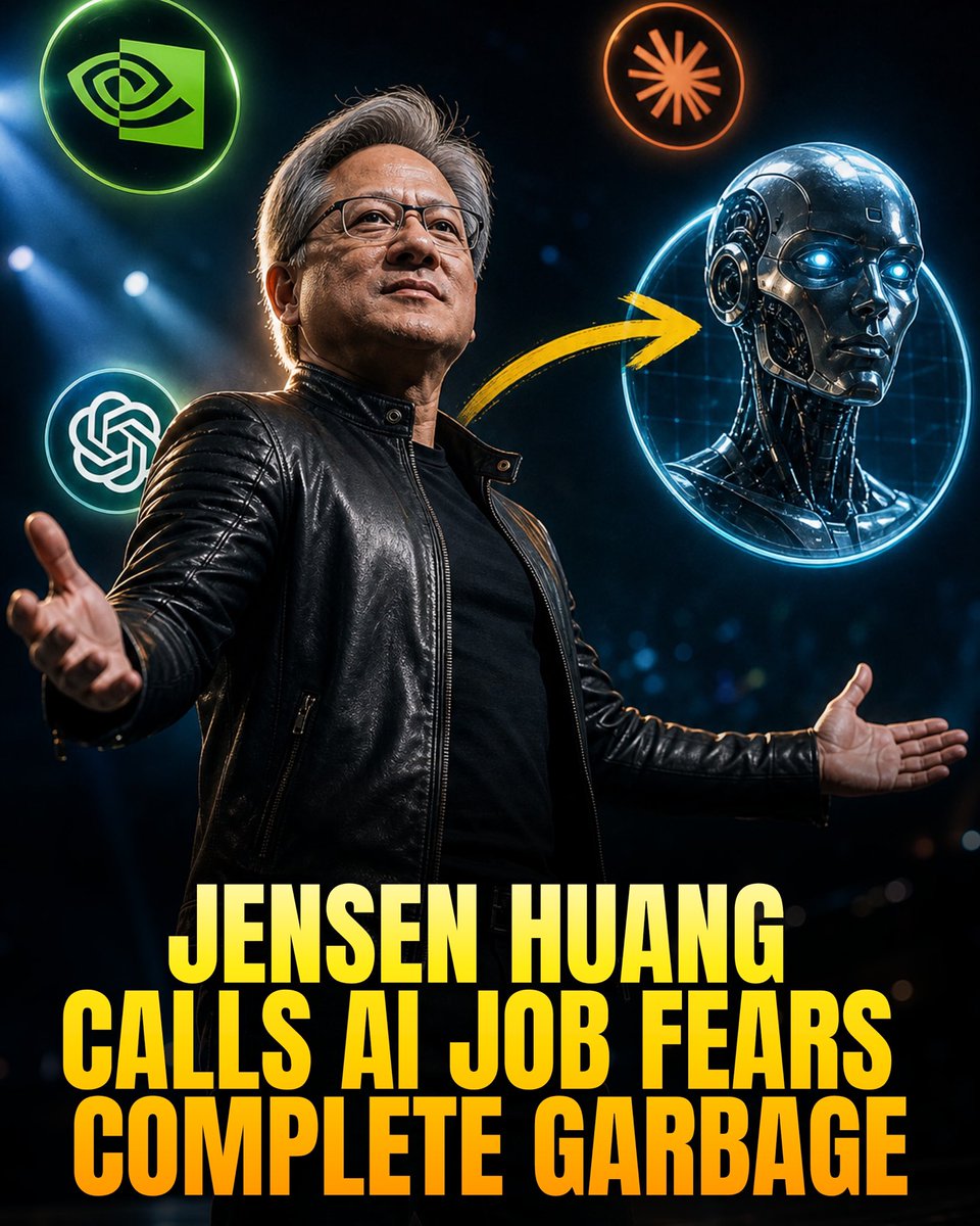 BeyondBeings's tweet photo. Jensen Huang just called the AI job-replacement panic complete nonsense at a time when half the internet is terrified. https://t.co/oDoWz1on3s