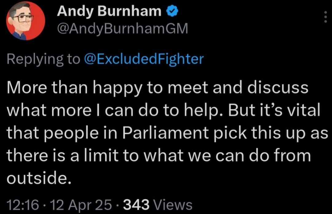 ExcludedFighter's tweet photo. @DrRosena @AndyBurnhamGM Rosena. you was a tenacious voice for your #ExcludedUK in #Tooting to the Tories, so Andy will also want you to join 76 MPs at @switherdenMP's @APPGGapsSupport, and call on this tin-eared GOV to deliver the financial redress that they have long deserved??.
https://t.co/CCl9AIfH7Z https://t.co/DW3BcpMN9y