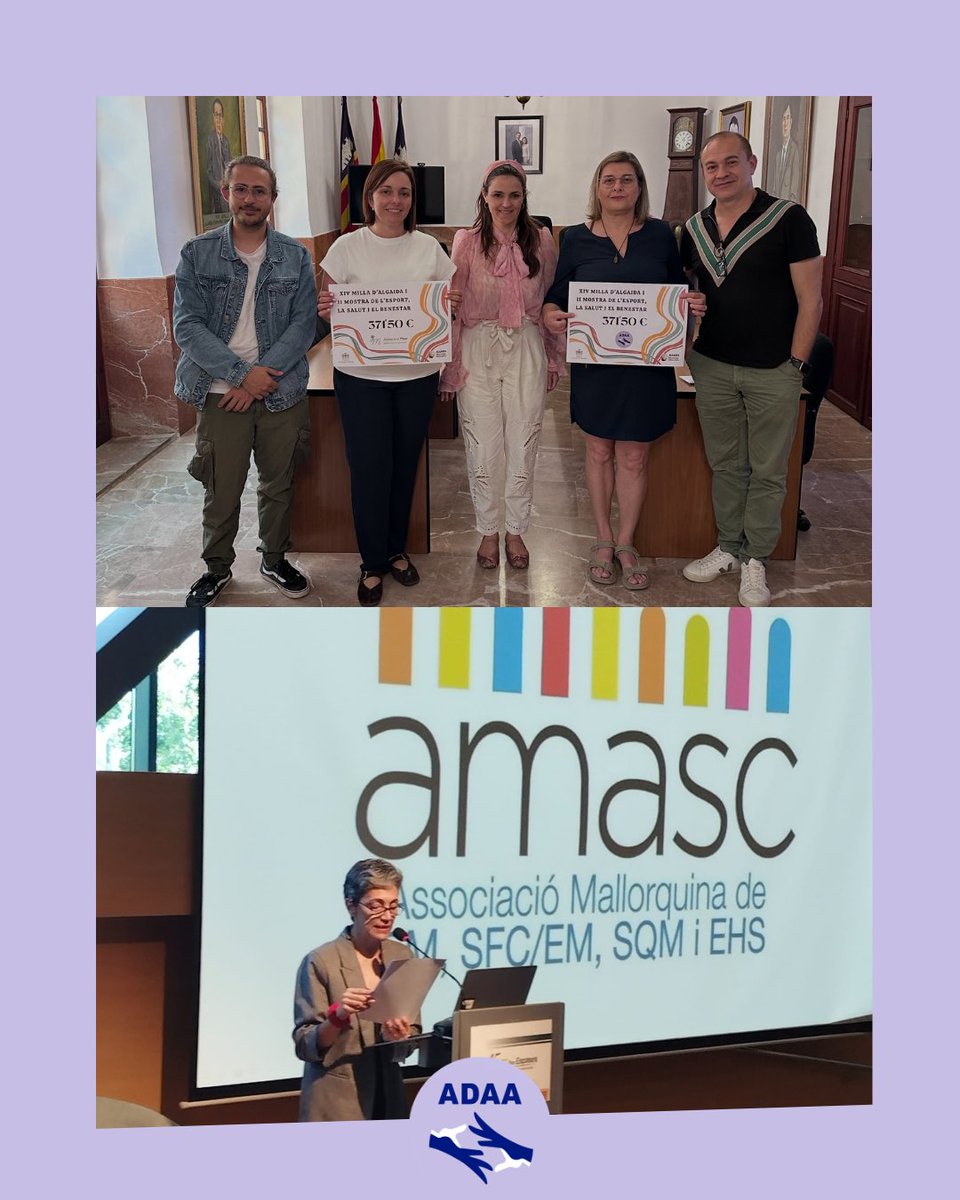 ADAABalears's tweet photo. 👇Resum de maig.

🏃‍♂️ Milla solidària a benefici d'ADAA!

🧘 Gimnàstica adaptada: seguim actius amb els nostres tallers mensuals per cuidar la salut. 

📢 AMASC: També vàrem estar acompanyant a AMASC al dia de la fibromiàlgia
.
💜 Continuam! https://t.co/bSGlxcb9YN