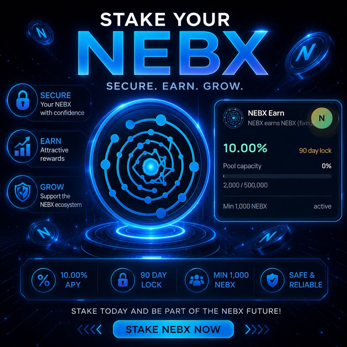 nebulachainNEBX's tweet photo. 🔵 Stake your NEBX and grow your holdings! 🚀

💰 10.00% APY
🔒 90-Day Lock
📈 Earn passive rewards
🌐 Support the NEBX ecosystem

Secure. Earn. Grow.
Start staking today and be part of the future! ⚡

https://t.co/uR3GSwPBlQ

#NEBX #Staking #Crypto #PassiveIncome #EarnCrypto https://t.co/fuaMVGJ5Vv