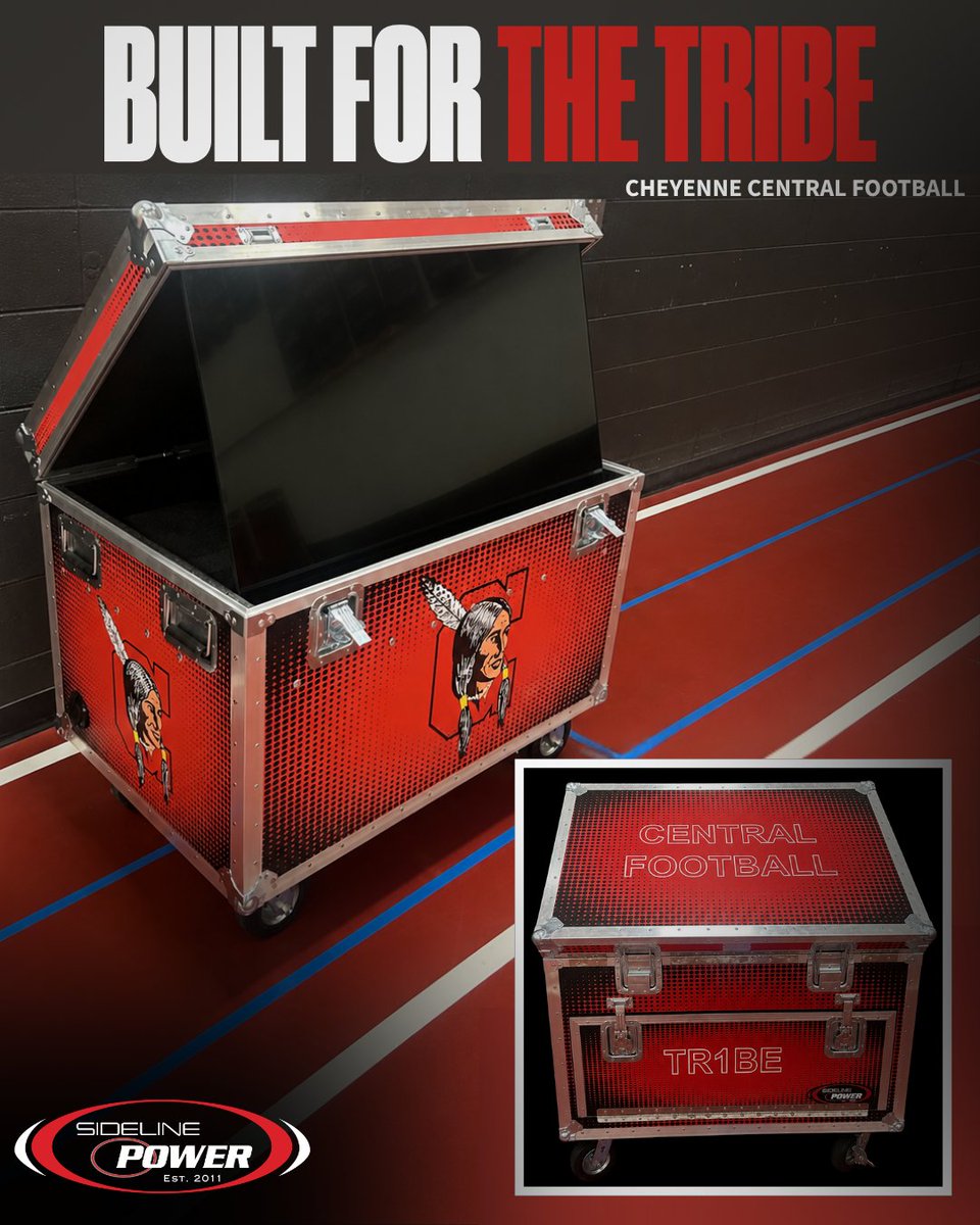 SidelinePower's tweet photo. Built for the TR1BE🔴⚫️

Huge thank you to Cheyenne Central Football for trusting us with this custom Sideline TV Box build!

Custom team branding. Built-in storage. Instant film access. Designed to help programs stay organized and operate more efficiently throughout practices and game days.

Every setup is built to reflect the team it represents.

Want a custom box setup built for your program?

Get yours here!⬇️
https://t.co/8fQskdWHlX

@TR1BE307Sports