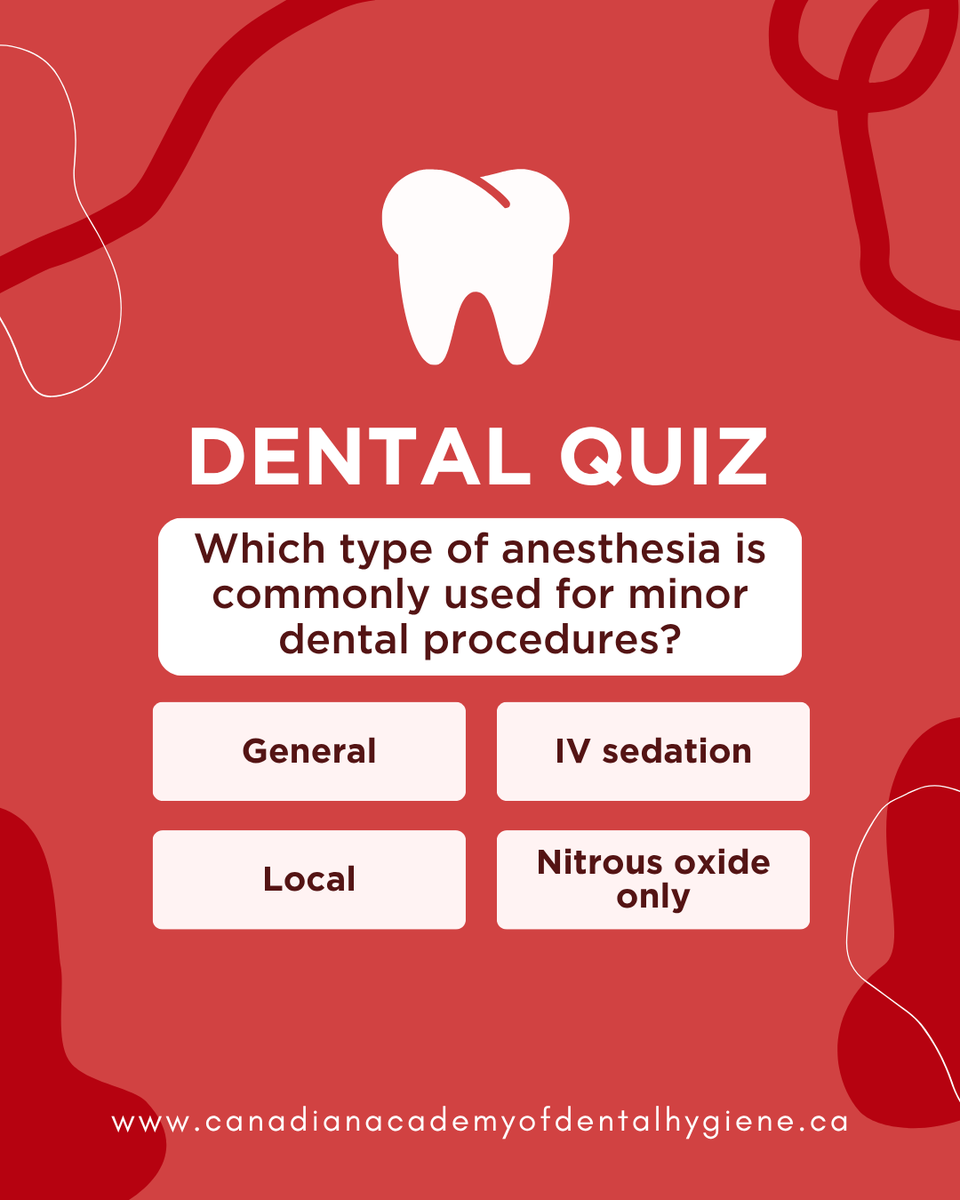 CADHCS's tweet photo. Quick quiz! 💡 Drop your answer in the comments before checking below ⬇️
.
.
.
.
.
The correct answer is: Local. ✅

Local anesthesia is commonly used for routine dental procedures because it numbs one area while keeping the client awake.

🔗 https://t.co/yWuAxDdjx7 https://t.co/cUIf8e6mit