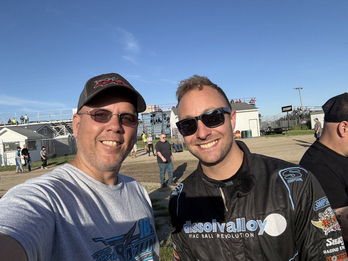 thebriansmith's tweet photo. Back to work after a rare two race weekend wrenching on the throttle pedal pacifist @brianrazum’s  18sr. Quick pic with @sbogucki84 @i96speedway for my wife &amp; a windblown hair #newprofilepic for professor of wing placement @MikeLinder312. Can you find your logo @JetcoJW ? https://t.co/56KdRpFoWm