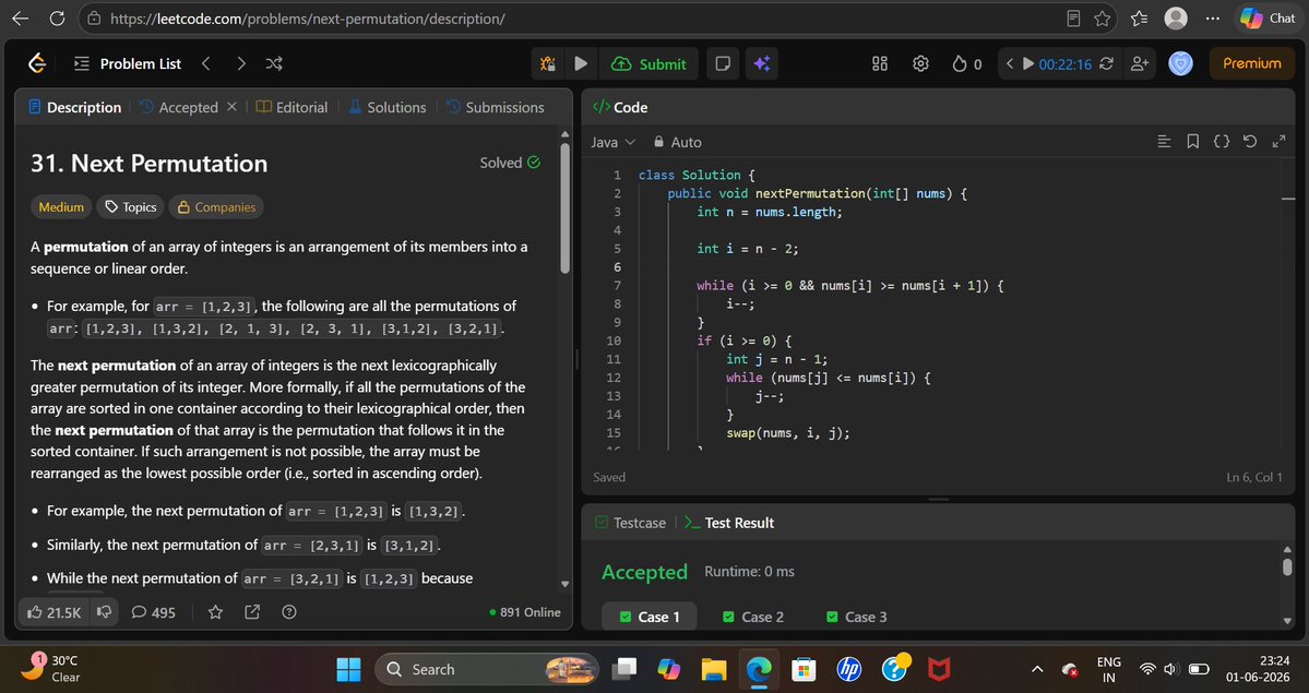 peanutshawty22's tweet photo. Day - 30 of #100daysofCode

also joined in @striver_79 @takeUforward_  🚀

Day- 1 completed

✔️ set matrix zeroes
✔️ pascal's triangle 1
✔️ next permutation (this one was kinda tough i had to take help from chatgpt,hence  bookmarked!)

#SDESheetChallenge #leetcode #coding https://t.co/2fsFzNlsOP