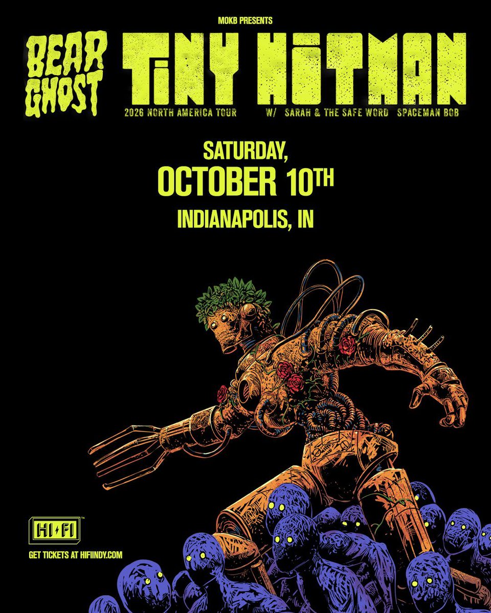 thehifiindy's tweet photo. JUST ANNOUNCED ⚡ Bear Ghost w/ special guest Sarah and The Safe Word and Spaceman Bob live at HI-FI on Saturday, October 10th!
🎤 PRESALE DATE: Wednesday, June 3rd at 12PM
🔗 PRESALE ACCESS CODE: HITMAN26 
🎶 PUBLIC ON SALE: Friday, June 5th at 12PM https://t.co/FSa4Btuf8o